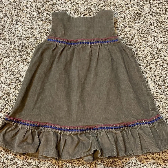 Eternal Creation Green Corduroy Dress Ruffled Peplum Bottom & Embroidered Detail - Picture 6 of 7